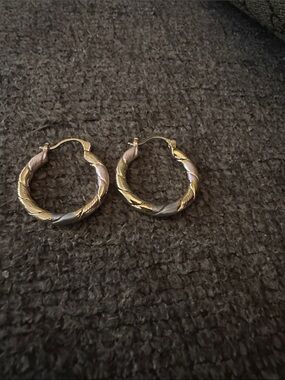 Tri-Tone Twisted Hoop Earrings - Gold, Silver, Rose Gold fashion only